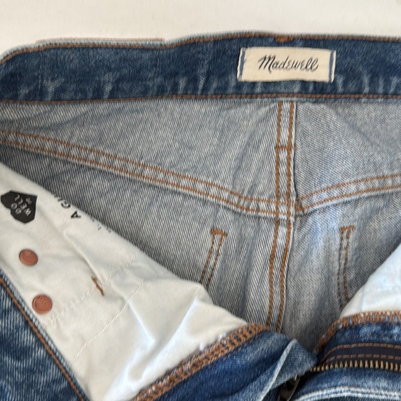 Madewell Petite Classic Straight Leg Jeans Jade Wash Knee-Rip Edition size 26 - Picture 15 of 16
